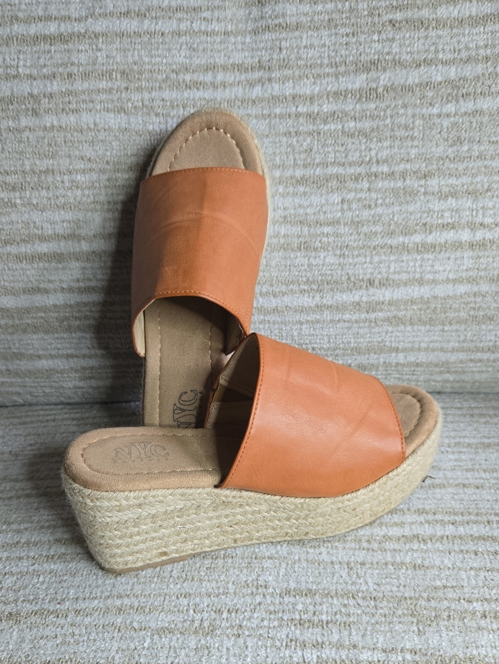 NYC Orange Espadrille Wedge Slide Sandals